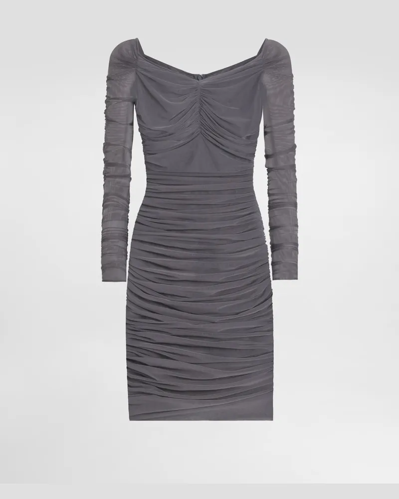 Dolce & Gabbana Kurzes Kleid Aus Leichtem Drapiertem Tüll - Frau Kleider Grau Grau