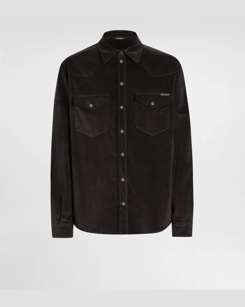 Dolce & Gabbana Hemd Aus Feincord - Mann Hemden Grau Grau