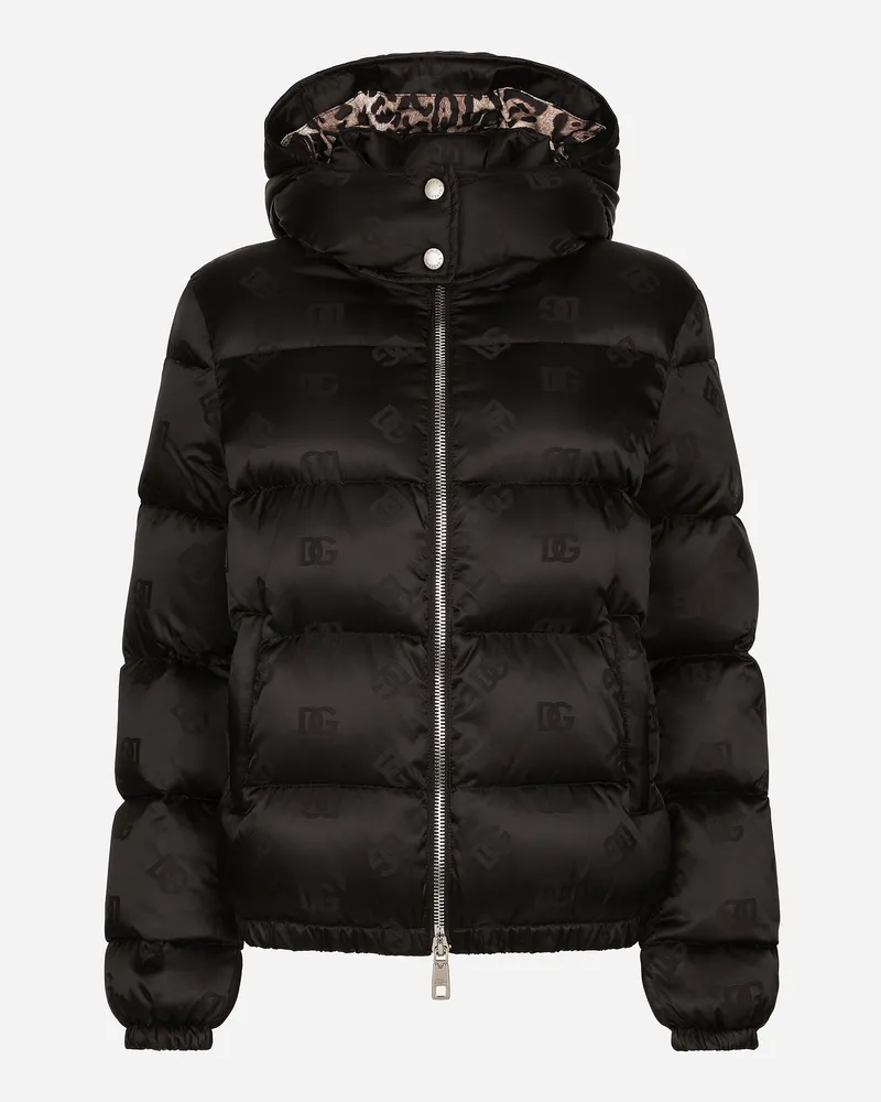 Dolce & Gabbana Daunenjacke Aus Jacquard-satin Dg-logo Allover - Frau Mäntel Und Jacken Schwarz Schwarz