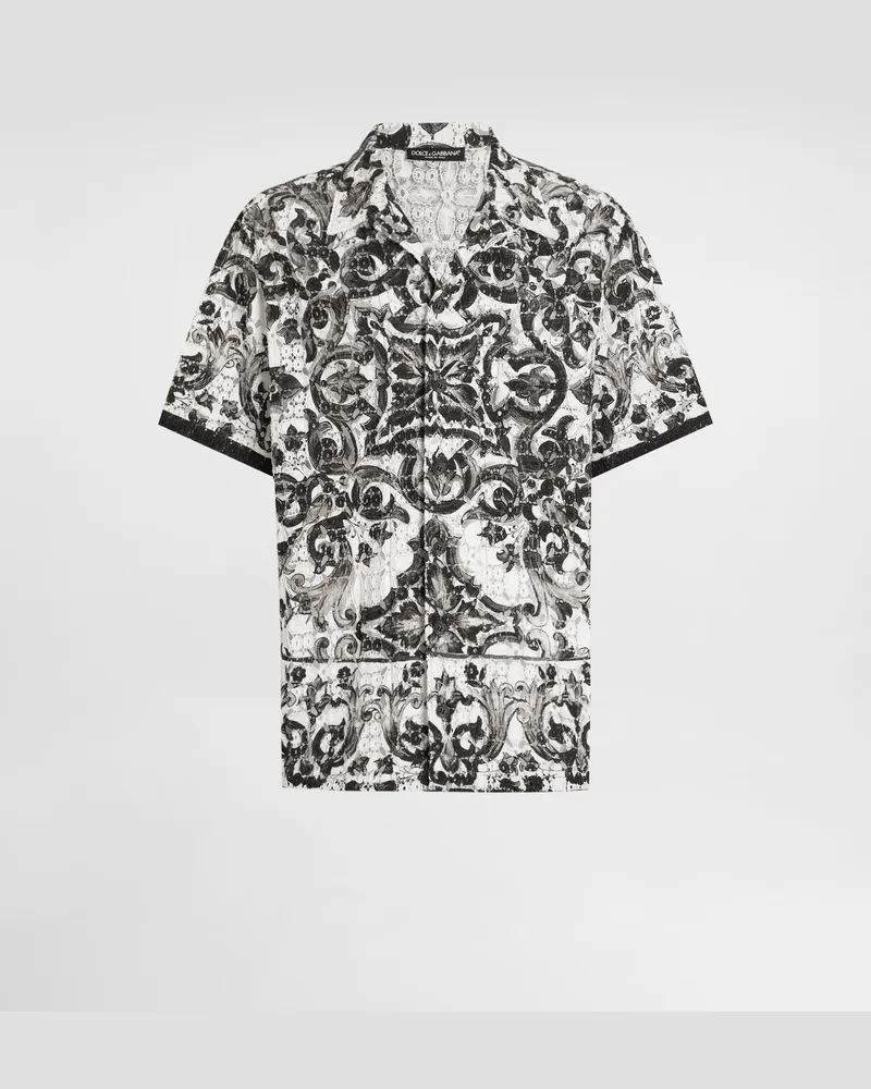 Dolce & Gabbana Hawaiihemd Aus Häkelspitze Mit Majolika-print - Mann Hemden Mehrfarbig Mehrfarbig