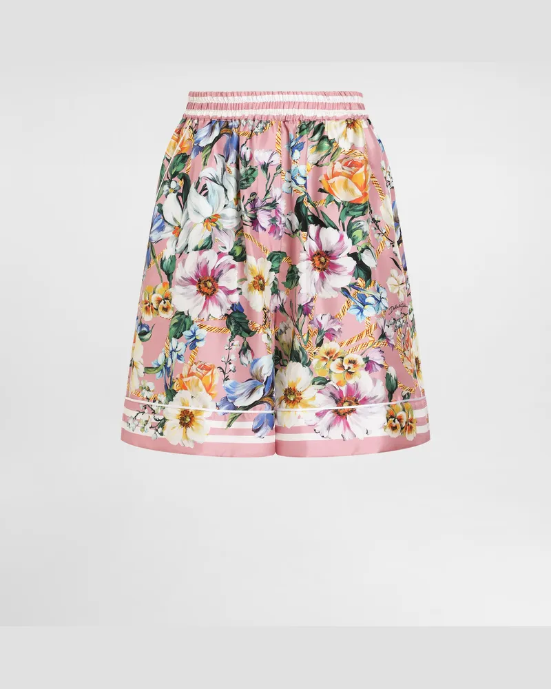 Dolce & Gabbana Pyjamashorts Aus Seide Blumenprint - Frau Hosen Und Shorts Drucken Drucken
