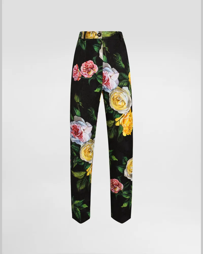 Dolce & Gabbana Sartoriale Hose Aus Brokat Pfingstrosen- Und Rosenprint - Frau Hosen Und Shorts Drucken Drucken