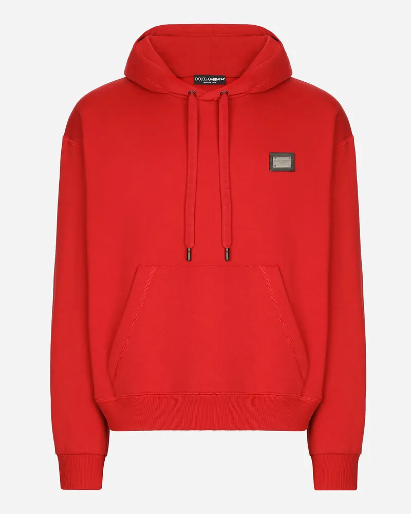 Dolce & Gabbana Jersey-sweatshirt Mit Kapuze Und Logoplakette - Mann Sweatshirts Rot Baumwolle Rot