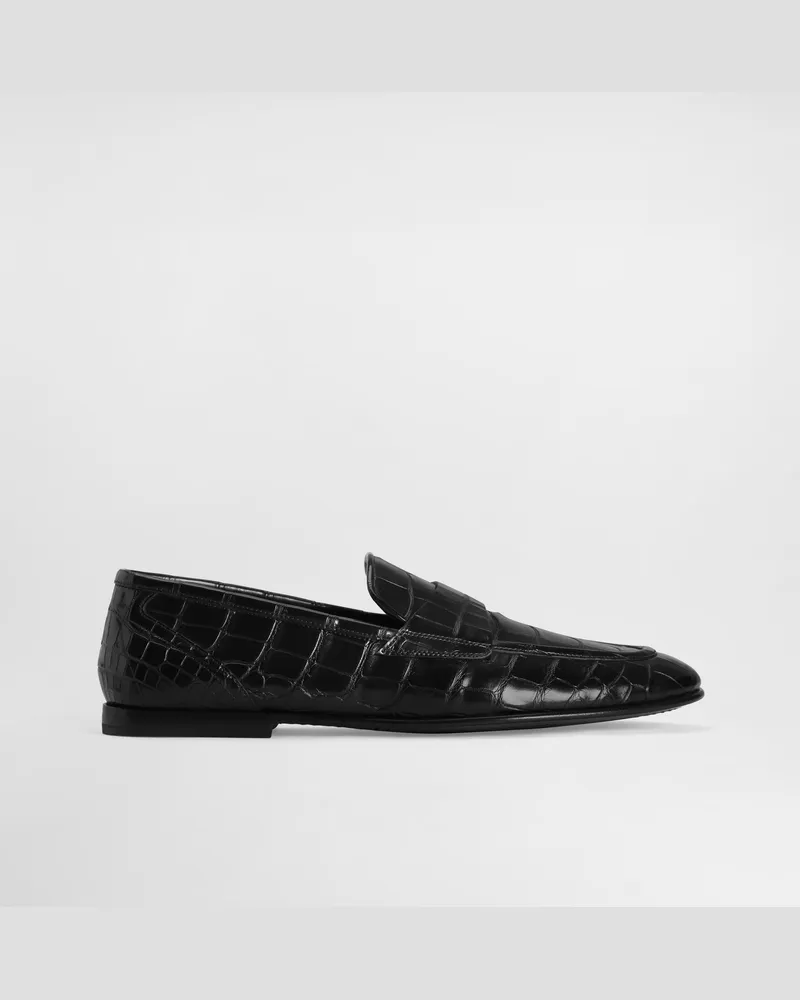 Dolce & Gabbana Slipper Aus Alligatorleder - Mann Driver Und Mokassins Schwarz Schwarz