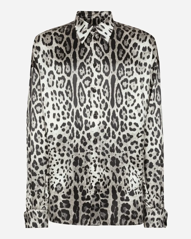 Dolce & Gabbana Super-oversize-seidenhemd Leoprint - Mann Hemden Drucken Drucken
