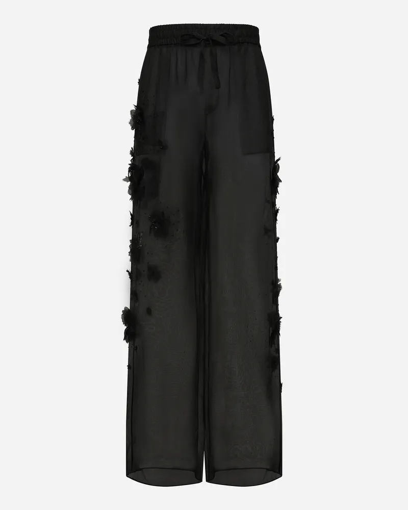 Dolce & Gabbana Jogginghose Aus Seidenorganza Mit Stickerei - Mann Hosen Und Shorts Schwarz Black