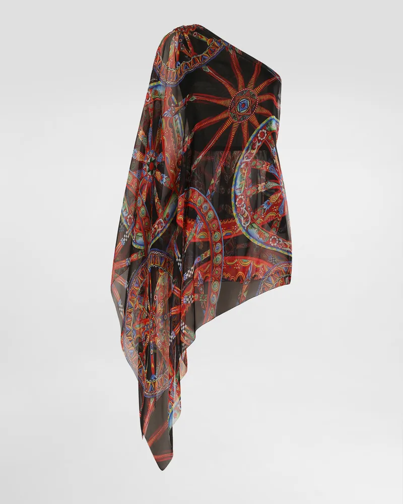 Dolce & Gabbana Kleid Aus Chiffon Mit One-shoulder-schnitt Und Carretto-print - Frau Kleider Mehrfarbig Mehrfarbig