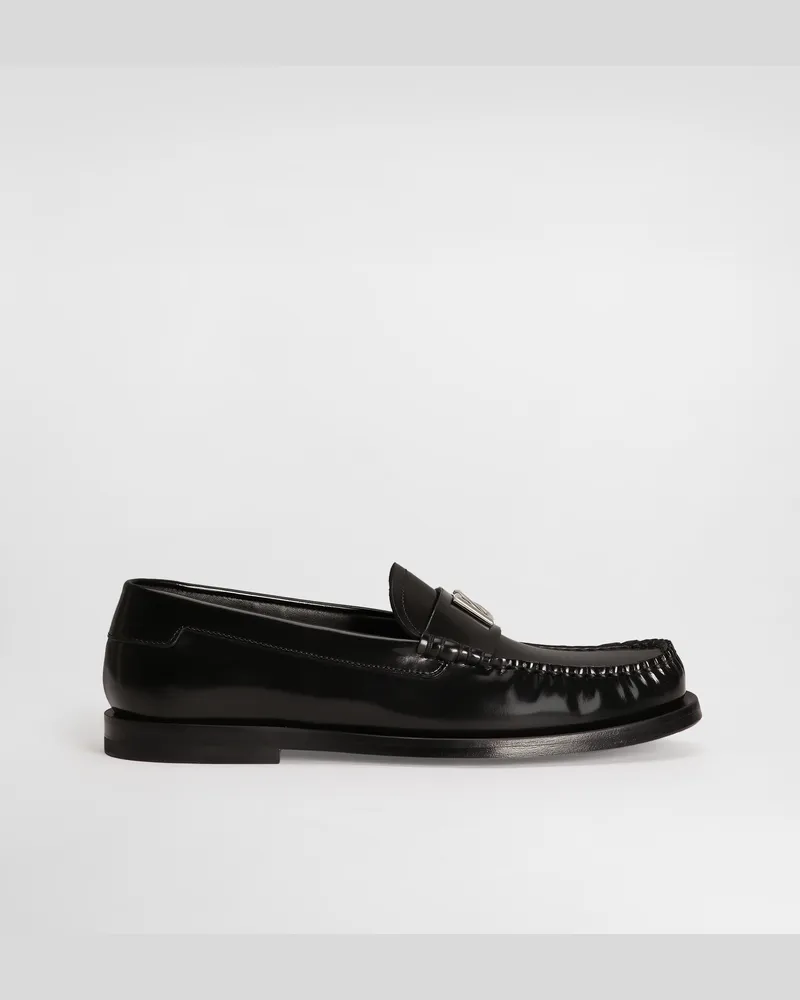 Dolce & Gabbana Mokassin Aus Glänzendem Kalbsleder - Frau Flat Schwarz Schwarz