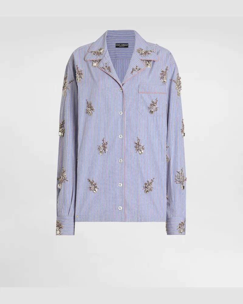 Dolce & Gabbana Cotton Shirt With Crystal Flower Embroidery - Frau Blusen Und Tops Mehrfarbig Mehrfarbig