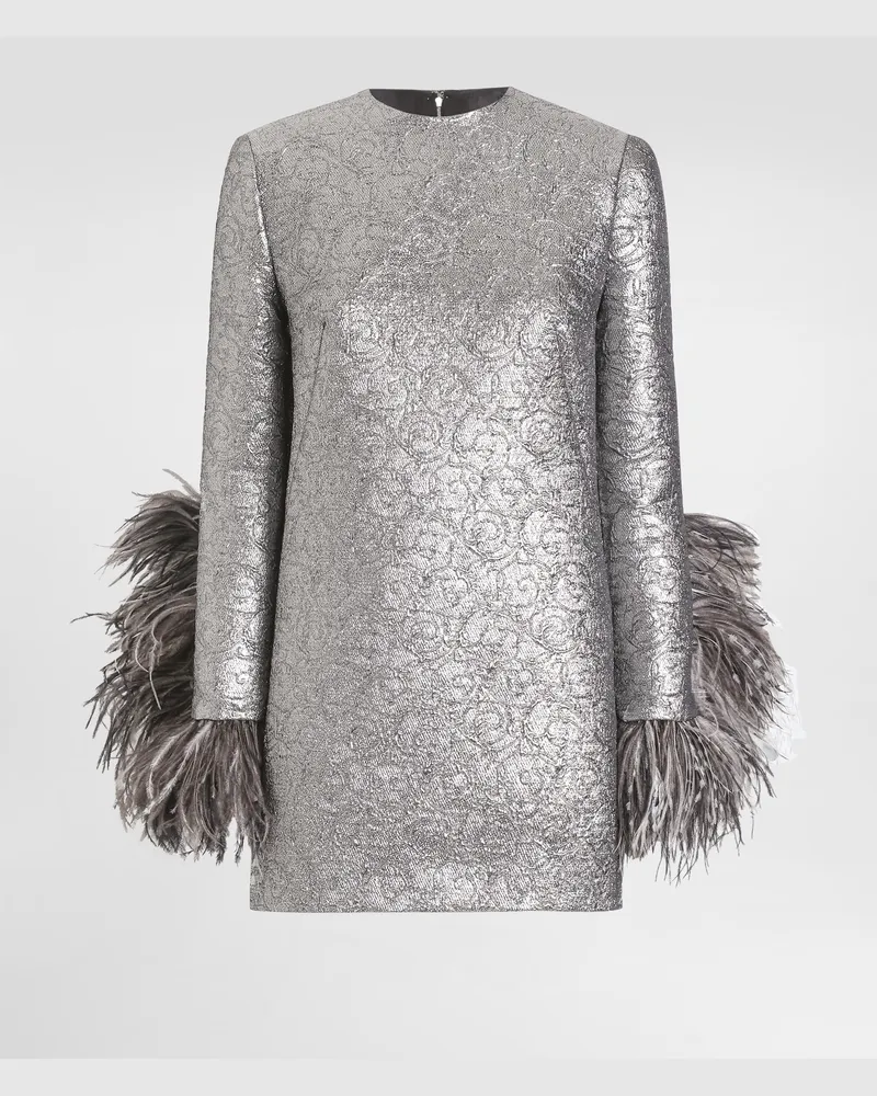 Dolce & Gabbana Mini-shiftkleid Aus Lamé-matelassé-jacquard Mit Federn An Den Ärmelenden - Frau Kleider Silber Silber