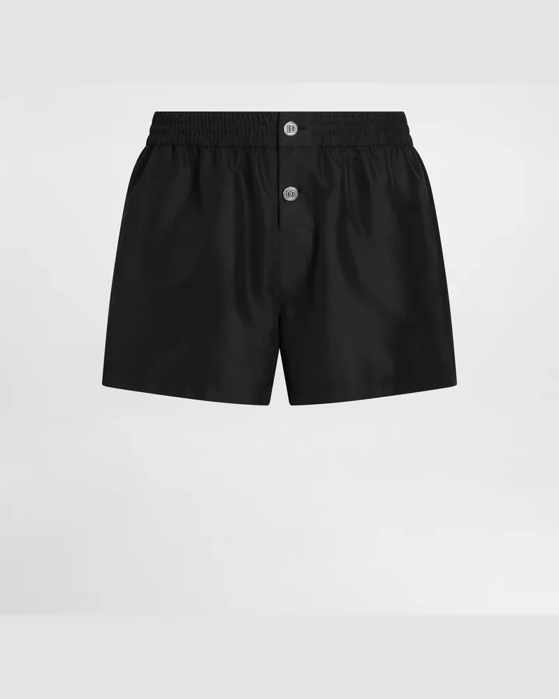 Dolce & Gabbana Badeboxershorts Aus Canvas - Mann Beachwear Schwarz Schwarz