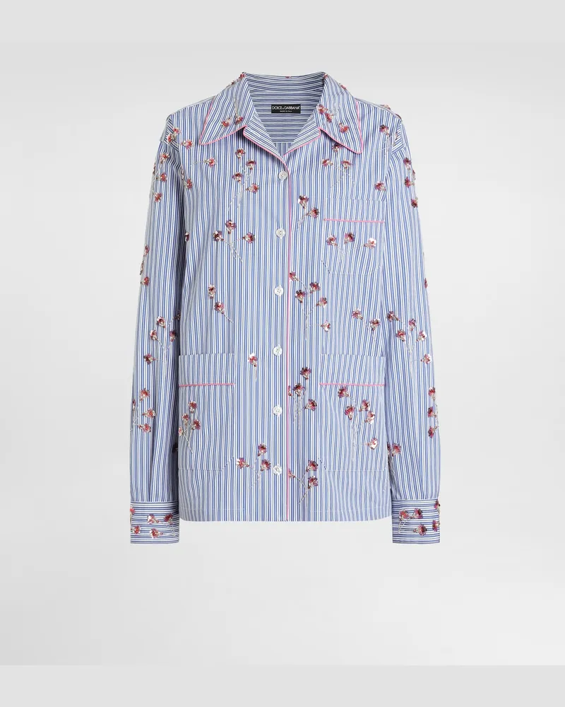 Dolce & Gabbana Poplin Shirt With Crystal Flower Embroidery - Frau Blusen Und Tops Mehrfarbig Multicolor