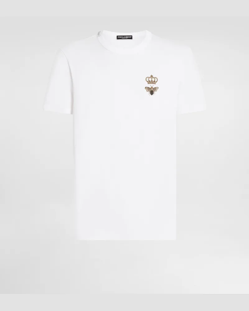 Dolce & Gabbana Baumwoll-t-shirt Mit Stickerei - Mann T-shirts Und Polos Wei� Baumwolle Weiss
