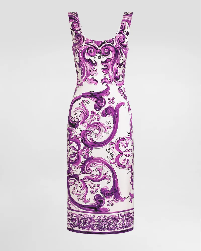Dolce & Gabbana Majolica-print Long Charmeuse Dress - Frau Kleider Multicolor Multicolor