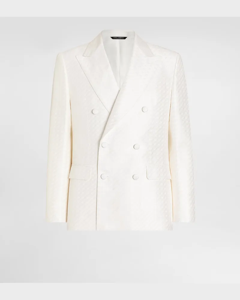Dolce & Gabbana Double-breasted Sicilia Light Jacquard Jacket With Micro Pattern - Mann Anzüge Und Blazer Wei White