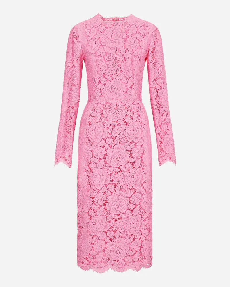 Dolce & Gabbana Schlauchkleid Aus Floraler Kordelspitze Mit Logo - Frau Kleider Rosa Rosa