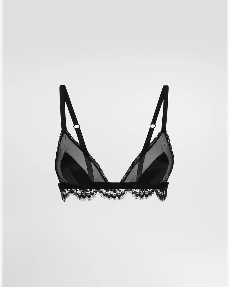Dolce & Gabbana Triangel-bh Soft-cups Aus Tüll, Satin Und Spitze - Frau Unterwäsche Schwarz Spitze Schwarz