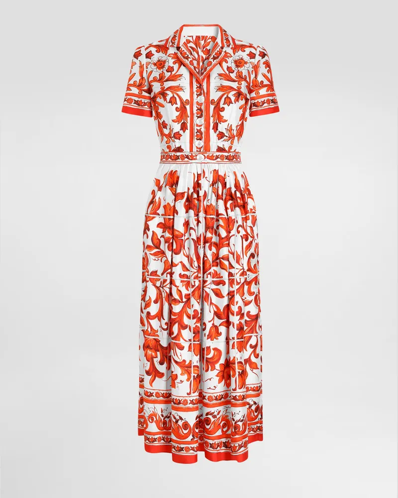 Dolce & Gabbana Kleid Aus Twill Mit Majolika-print - Frau Kleider Mehrfarbig Mehrfarbig