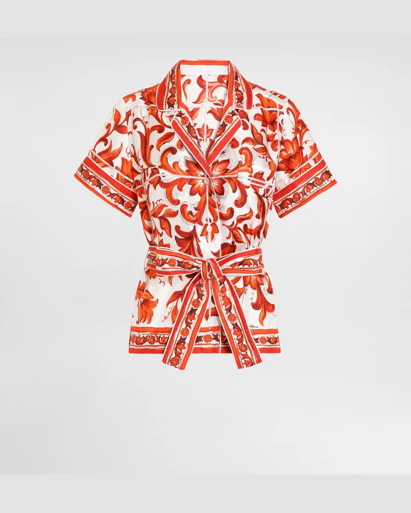 Dolce & Gabbana Hemd Vanity Aus Seide Mit Majolika-print - Frau Blusen Und Tops Mehrfarbig Multicolor