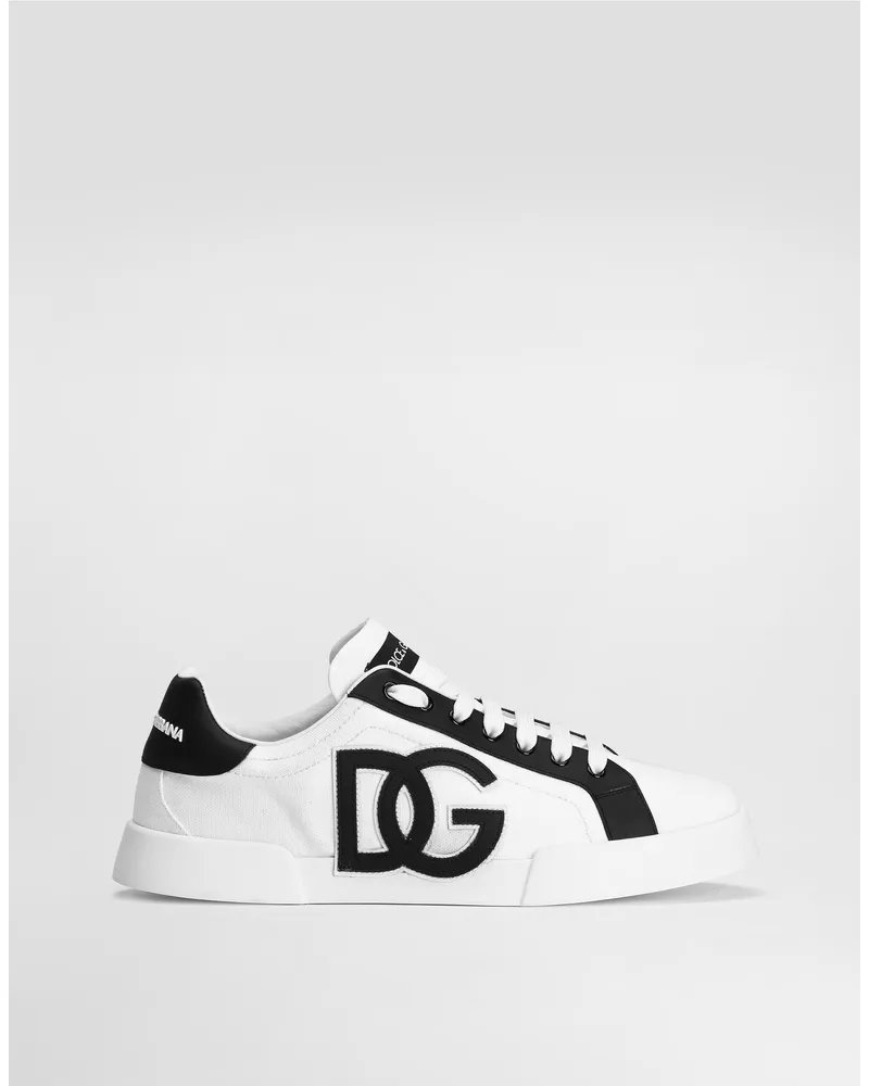 Dolce & Gabbana Portofino Light Strobel Sneakers In Canvas And Calfskin - Mann Sneakers Schwarz Multicolor