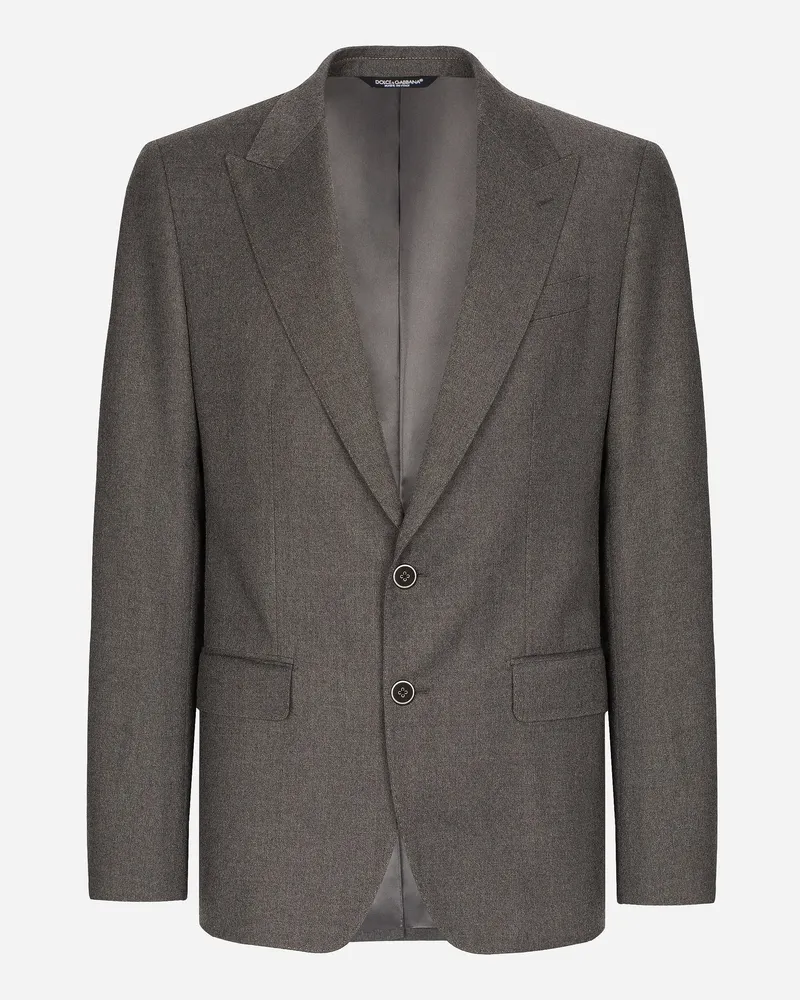 Dolce & Gabbana Einreihige Flanelljacke Sicilia Stretch - Mann Anzüge Und Blazer Grau Wolle Grau