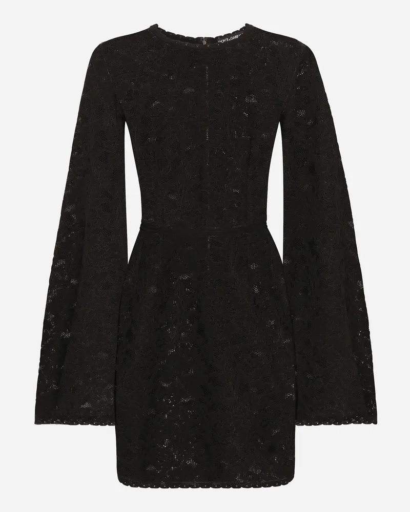 Dolce & Gabbana Kurzes Kleid Im Ajourmuster Mit Weiten Ärmeln - Frau Kleider Schwarz Spitze Schwarz