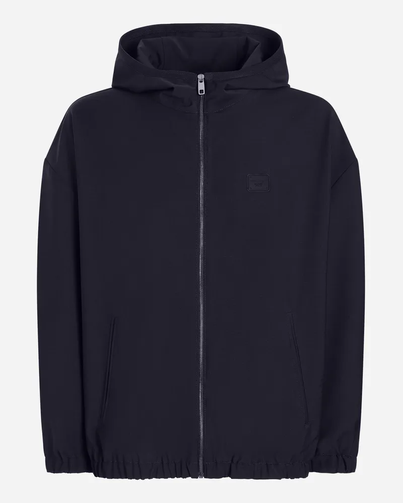 Dolce & Gabbana Jacke Aus Wollstoff Mit Kapuze Mit Plakette - Mann Mäntel Und Jacken Blau Blau