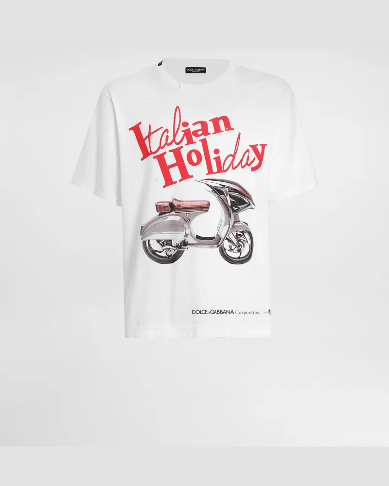 Dolce & Gabbana T-shirt Aus Baumwolle Mit Vespa-print - Mann T-shirts Und Polos Wei Weiss