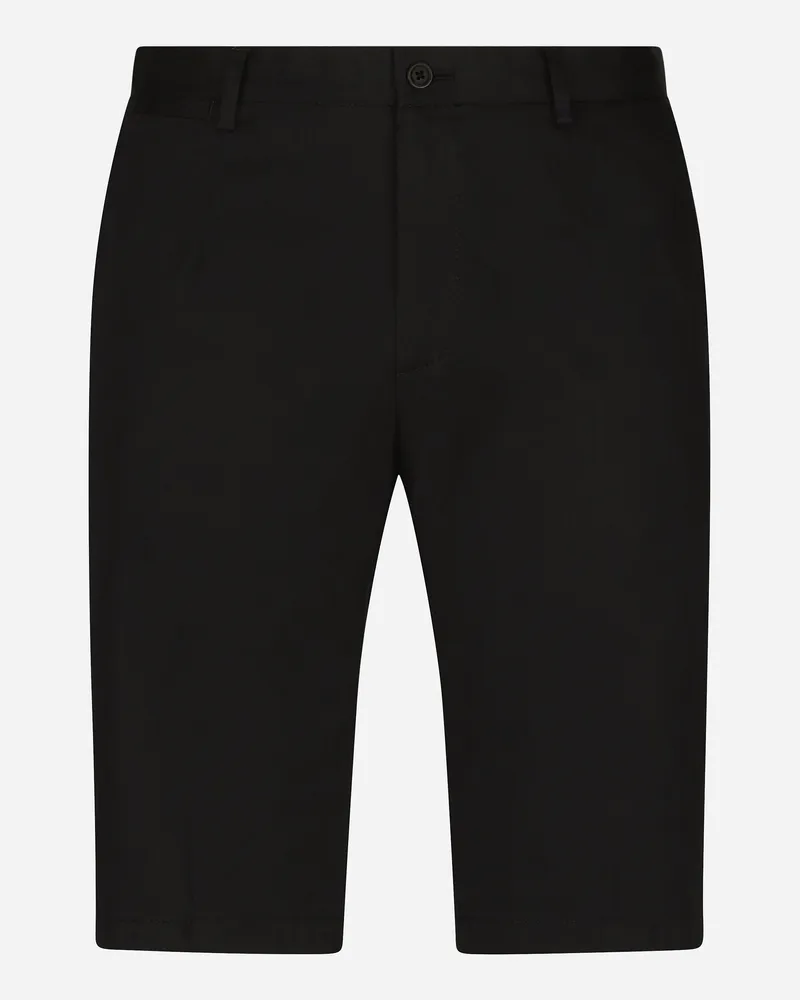 Dolce & Gabbana Bermudas Aus Baumwollstretch Mit Dg-patch - Mann Hosen Und Shorts Schwarz Baumwolle Schwarz