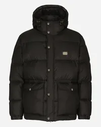 Dolce & Gabbana Nylon-Daunenjacke mit Kapuze und Logoplakette Schwarz