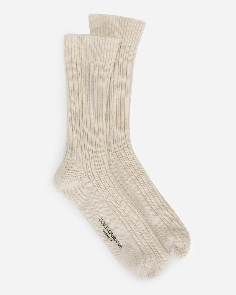 Dolce & Gabbana Socken Aus Baumwolle Und Wolle Gerippt - Mann Socken Grau Baumwolle Grau