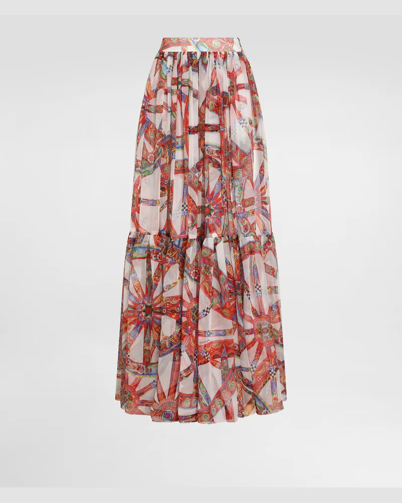 Dolce & Gabbana Langer Chiffonrock Mit Carretto-print - Frau Röcke Mehrfarbig Mehrfarbig