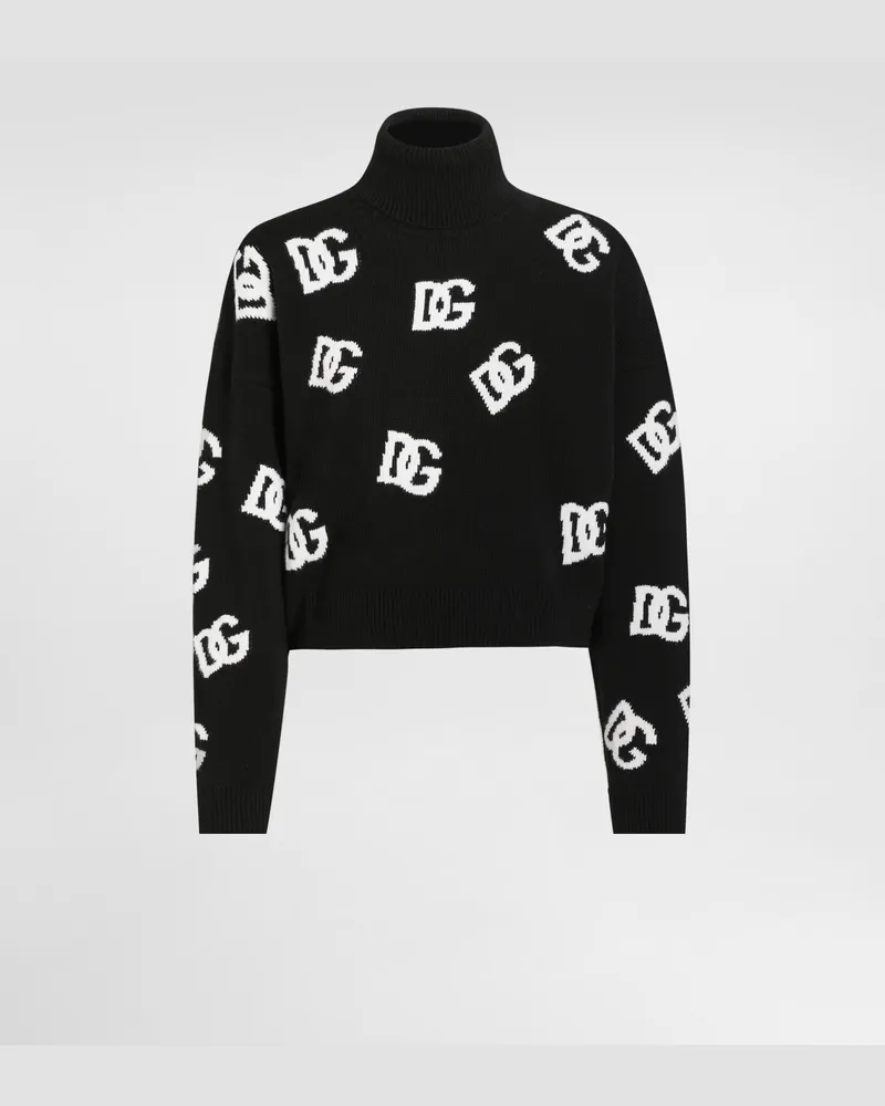 Dolce & Gabbana Kurzer Wollpullover Mit Dg-intarsienlogo - Frau Strickwaren Mehrfarbig Print