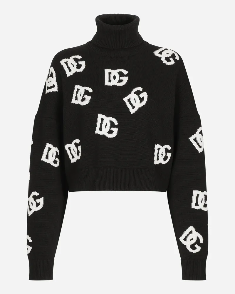 Dolce & Gabbana Kurzer Wollpullover Mit Dg-intarsienlogo - Frau Strickwaren Mehrfarbig Print