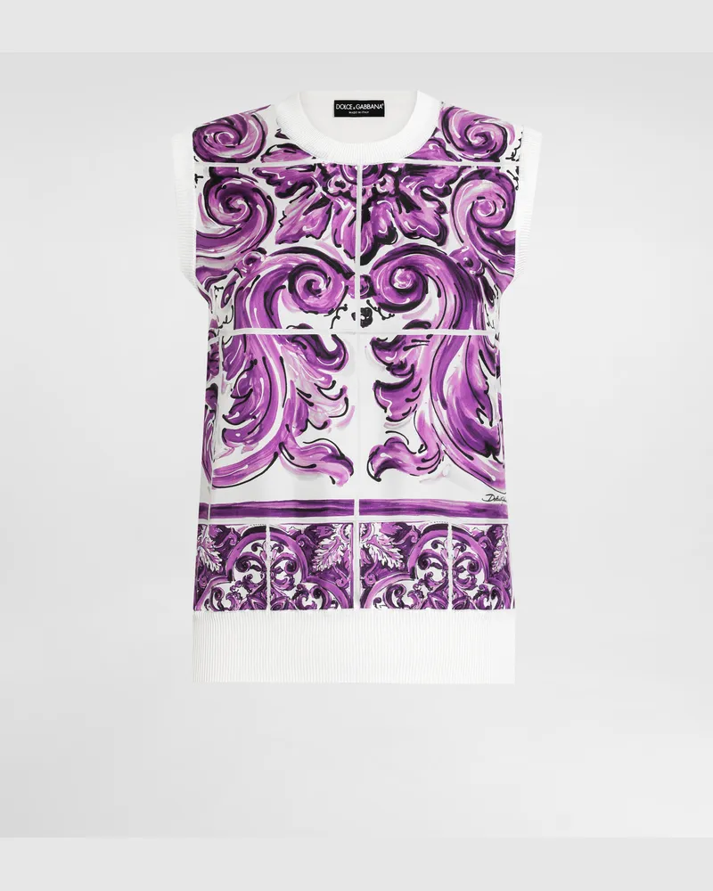 Dolce & Gabbana Majolica -print Silk Tank Top - Frau T-shirts Und Sweatshirts Multicolor Multicolor