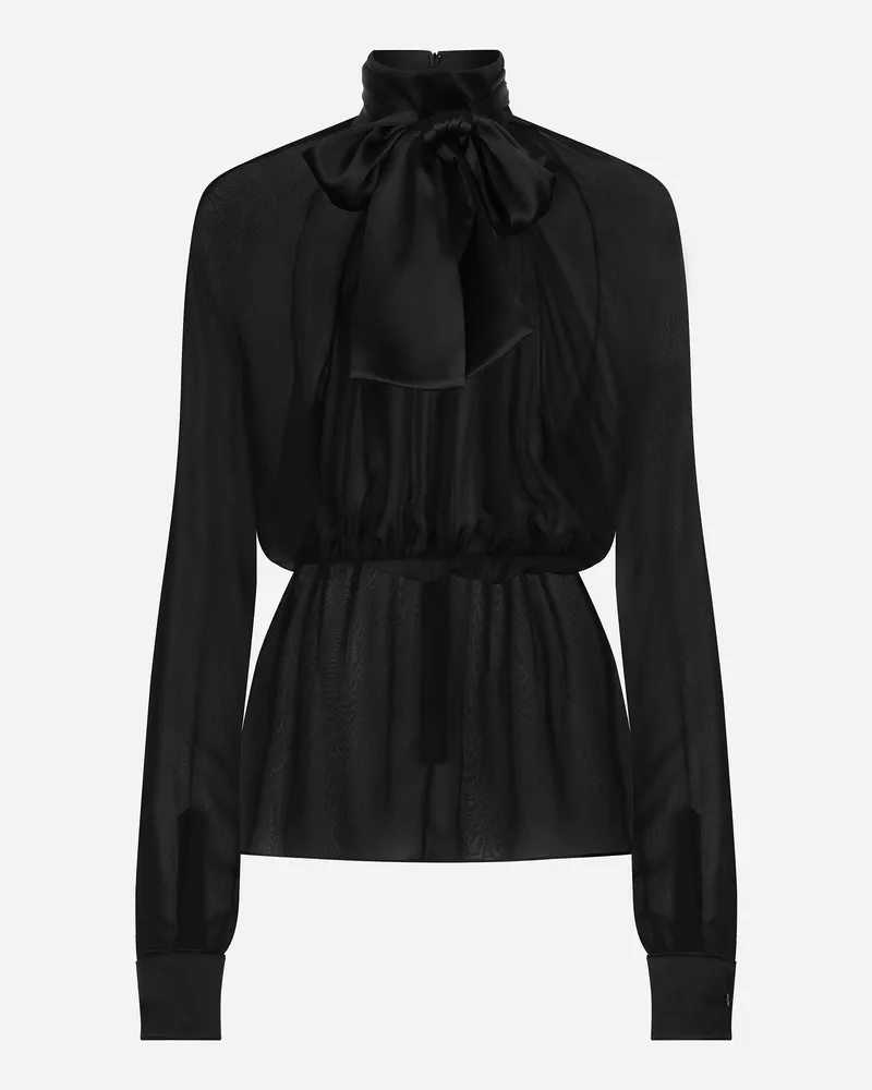 Dolce & Gabbana Bluse Aus Chiffon Mit Schleife Am Kragen - Frau Blusen Und Tops Schwarz Seide Schwarz