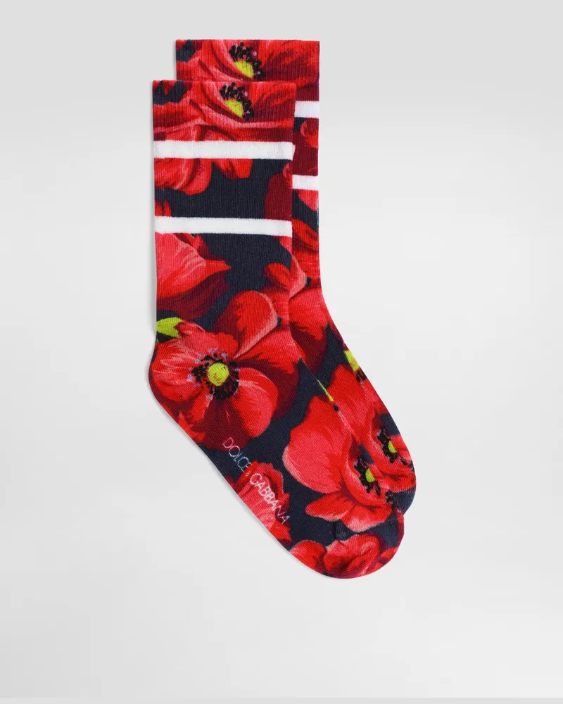 Dolce & Gabbana Socken Aus Baumwolle Mit Mohnblumen-print - Frau Collection Mehrfarbig 