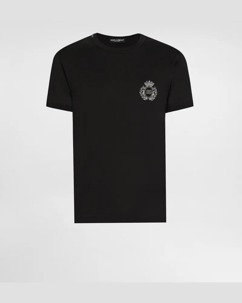 Dolce & Gabbana Cotton T-shirt With Heraldic Patch - Mann T-shirts Und Polos Schwarz Black