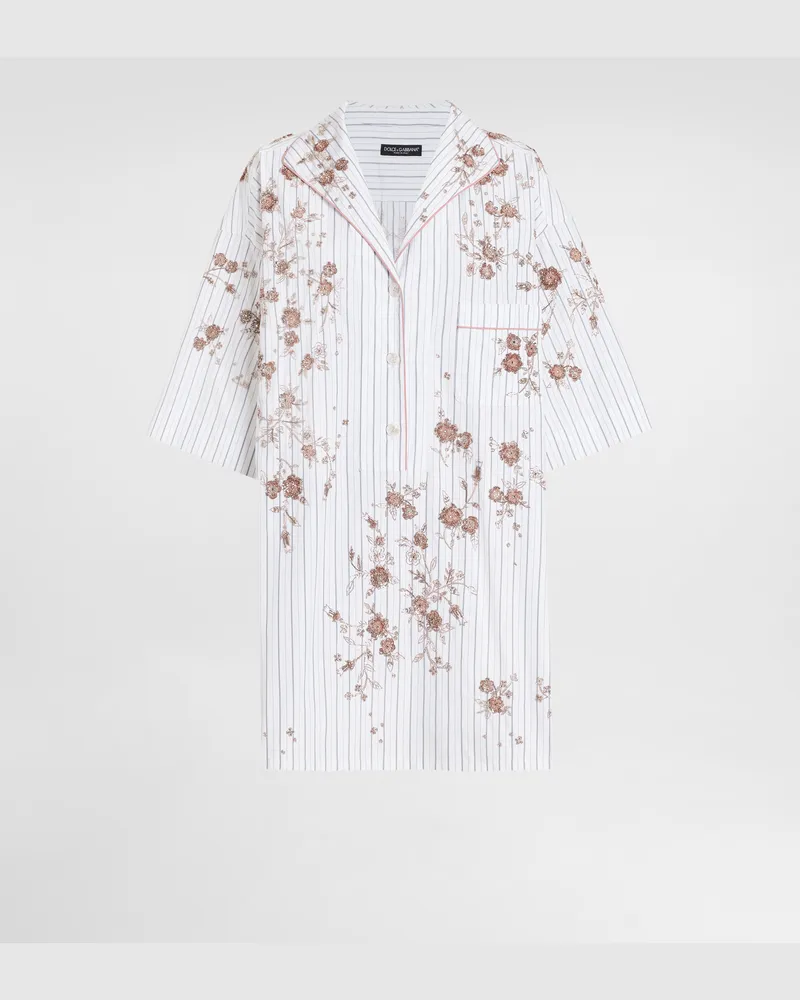 Dolce & Gabbana Poplin Shirt With Thread Floral Embroidery And Rhinestones - Frau Blusen Und Tops Mehrfarbig Multicolor
