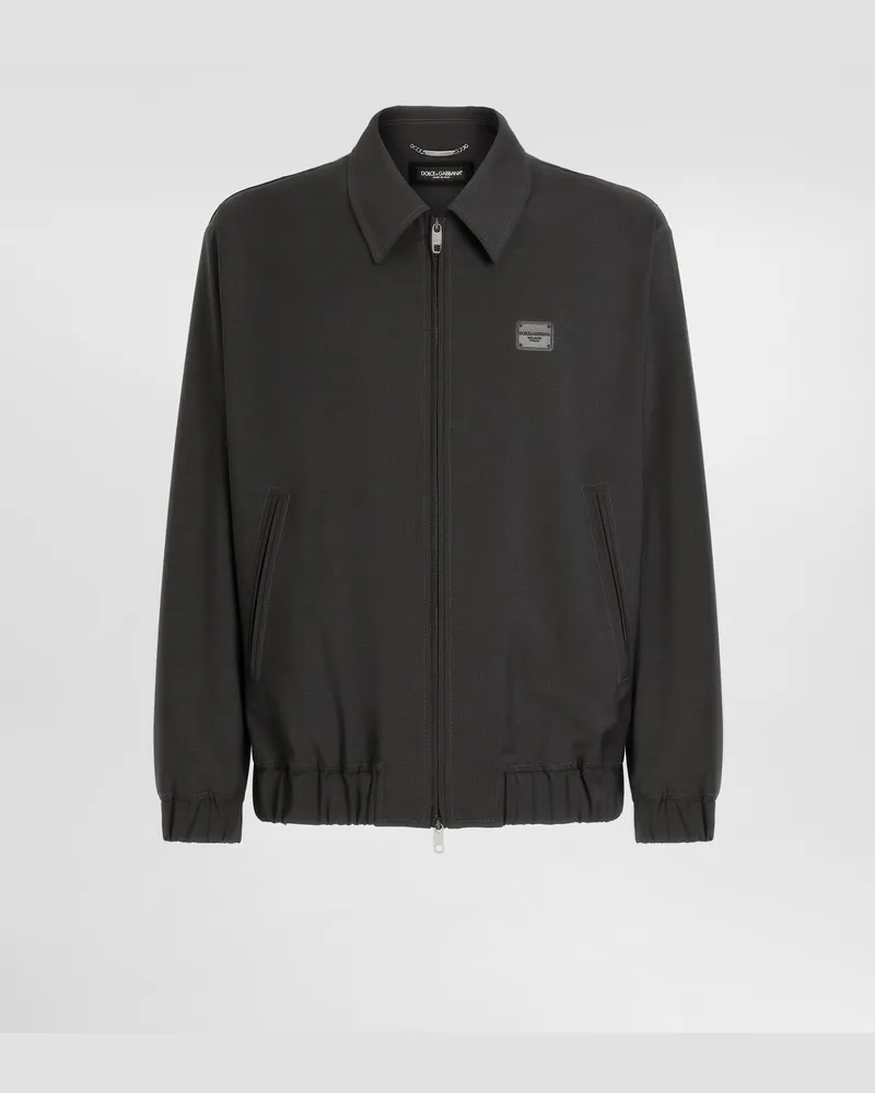 Dolce & Gabbana Jacke Aus Wollstoff Mit Logoplakette - Mann Mäntel Und Jacken Grau Grey
