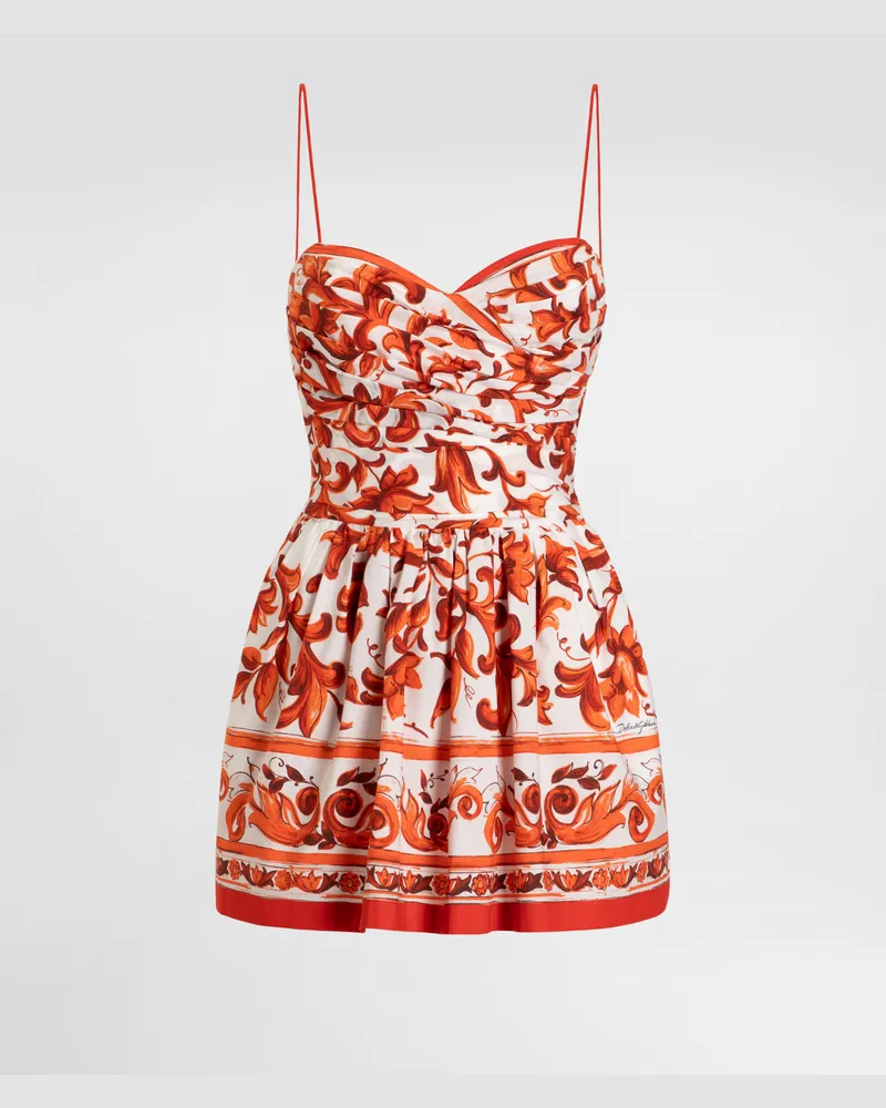 Dolce & Gabbana Kurzkleid Aus Popeline Mit Majolika-print - Frau Kleider Mehrfarbig Mehrfarbig