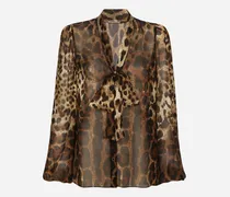 Chiffonbluse Leoprint Mit Schluppenbändern - Frau Blusen Und Tops Animalprint Seide