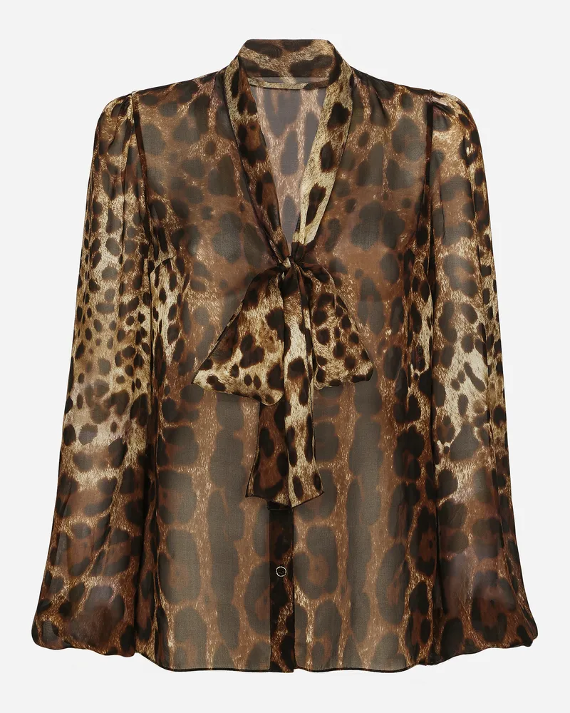 Dolce & Gabbana Chiffonbluse Leoprint Mit Schluppenbändern - Frau Blusen Und Tops Animalprint Seide Animal-print