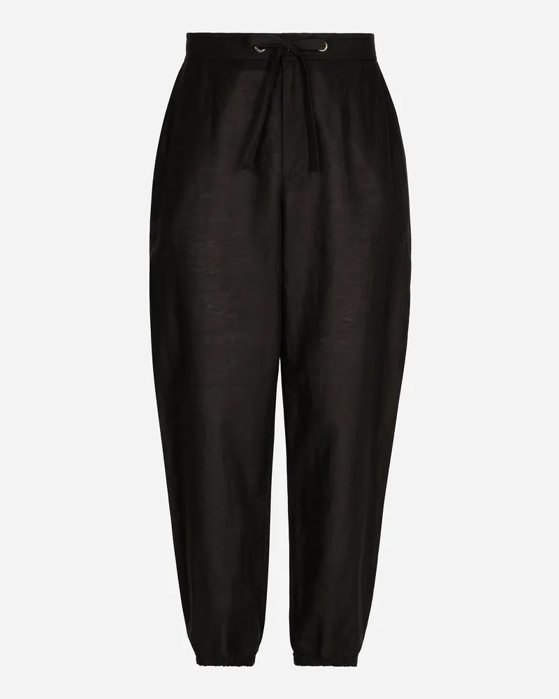 Dolce & Gabbana Jogginghose Leinen Und Baumwolle Logo-etikett - Mann Hosen Und Shorts Schwarz Leinen Schwarz