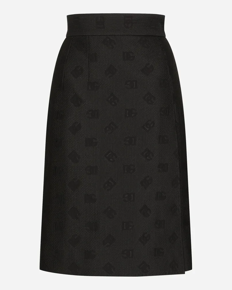 Dolce & Gabbana Midirock Aus Matelassé-jacquard Dg-logo - Frau Röcke Schwarz Schwarz