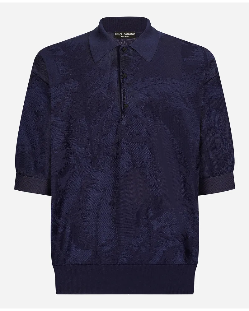 Dolce & Gabbana Oversize-Poloshirt aus Seidenjacquard mit kurzem Arm Blau