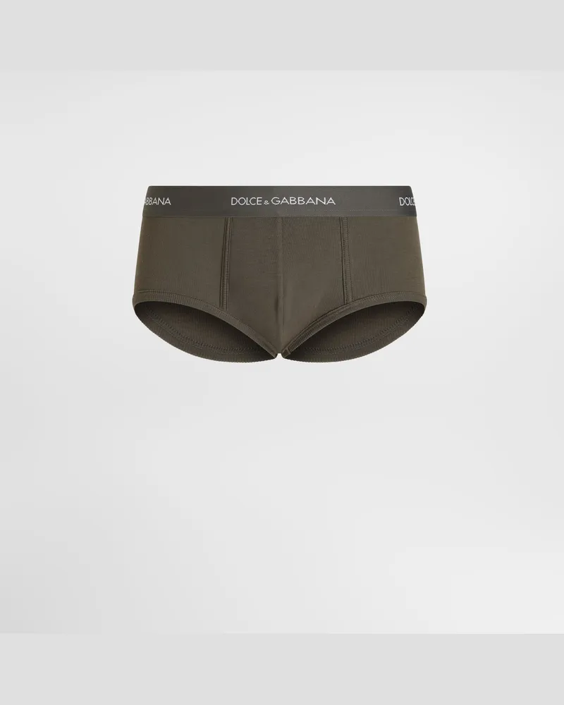 Dolce & Gabbana Ribbed Cotton Brando Briefs - Mann Unterwäsche Und Loungewear Green Baumwolle Green