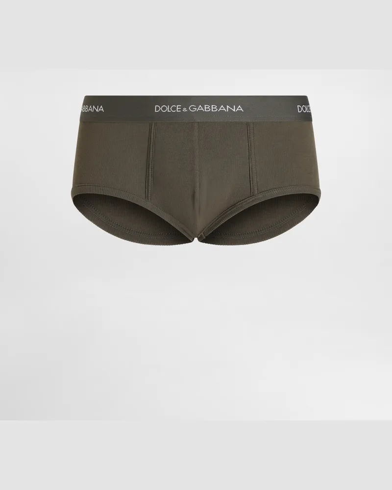 Dolce & Gabbana Ribbed Cotton Brando Briefs - Mann Unterwäsche Und Loungewear Green Baumwolle Green
