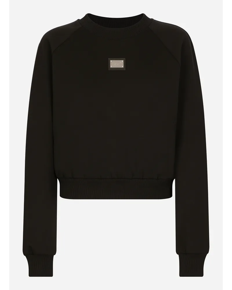 Dolce & Gabbana Sweatshirt aus Funktionsjersey mit Plakette Dolce&Gabbana Schwarz