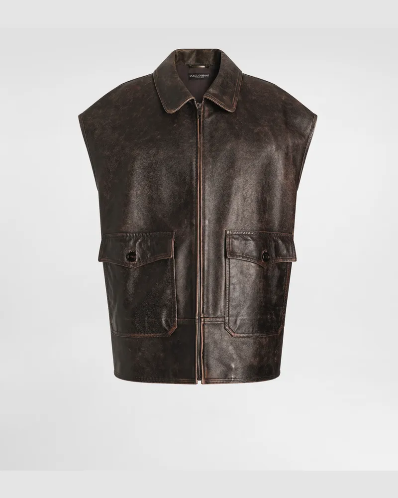 Dolce & Gabbana Bull Leather Vest - Frau Mäntel Und Jacken Braun Brown